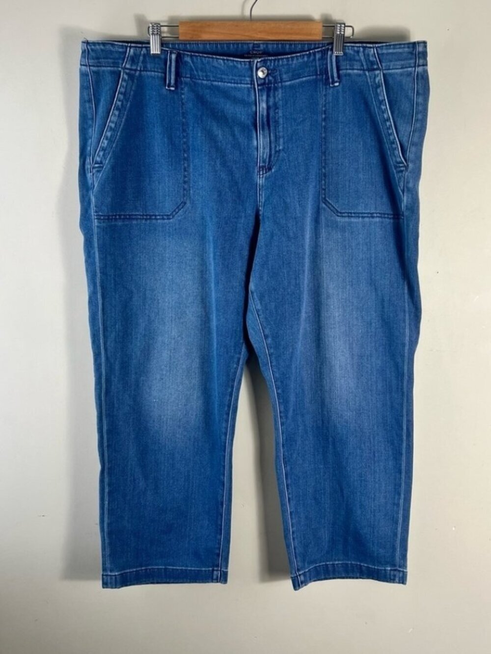 Chico's Blue Crop High Rise Utility Jeans US 20 Plus Stretch Straight Leg